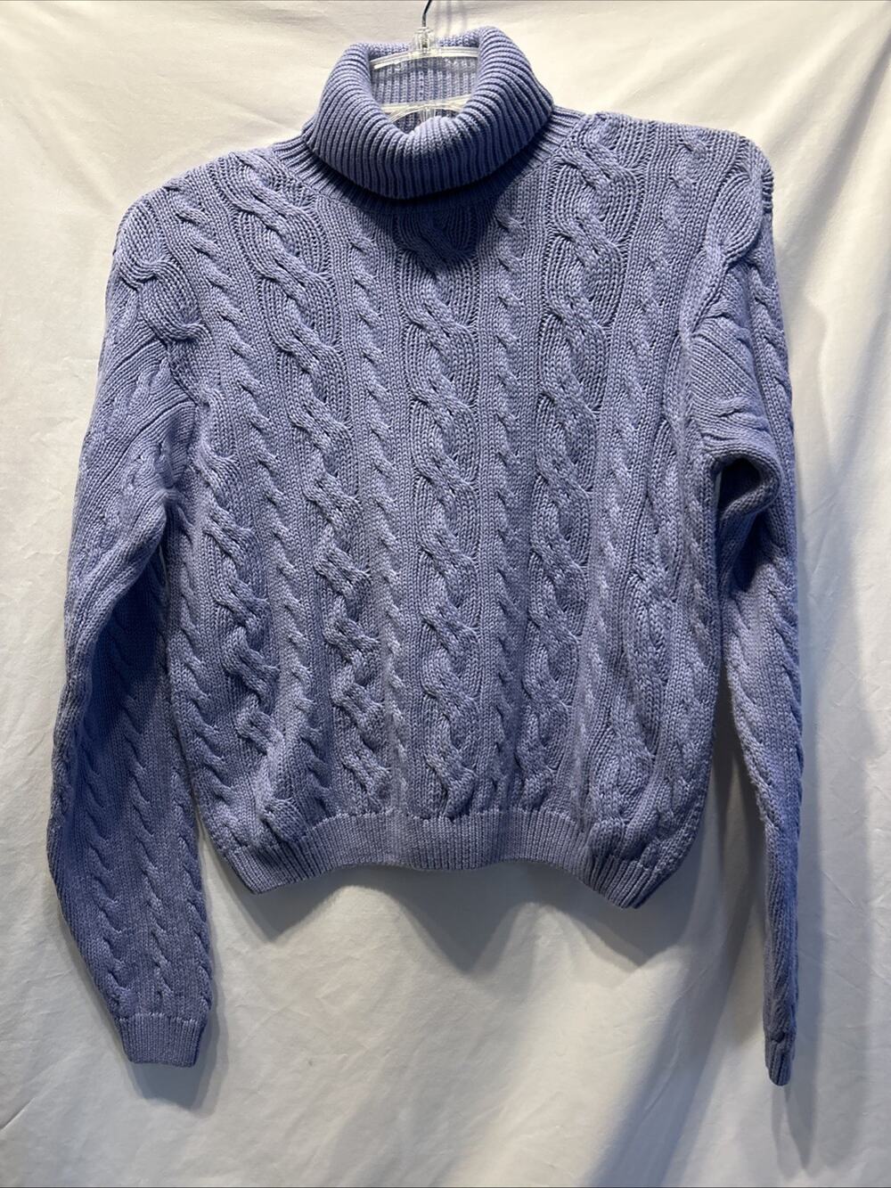 Wainscott Sweater Womens Small Purple Chunky Cable Knit Turtleneck VTG Cotton